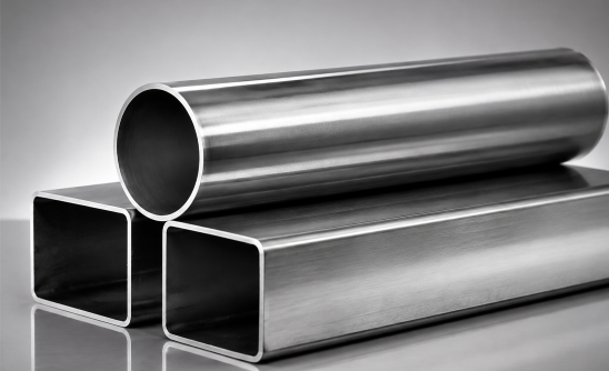 Jindal 200 series J4 and J204 Cu round pipe stacked on stainless steel tubes